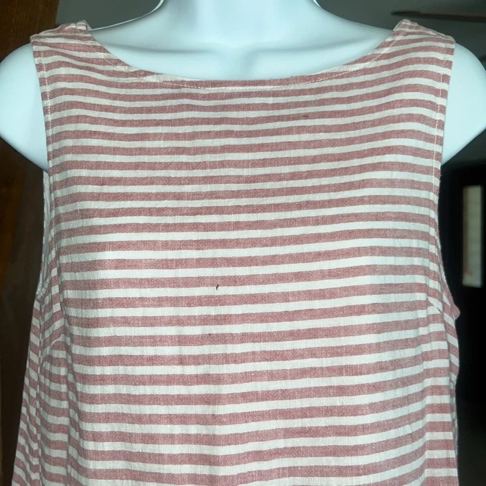 Beachlunchlounge Lightweight Red & White Striped Linen Blend Sleeveless Dress XS - Picture 3 of 10